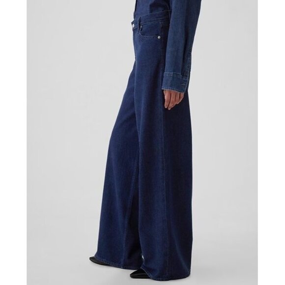 Gap Mid Rise UltraSoft Baggy Rinsed Dark Blue Denim Wide Leg Jeans Size 27 Long - Picture 2 of 11